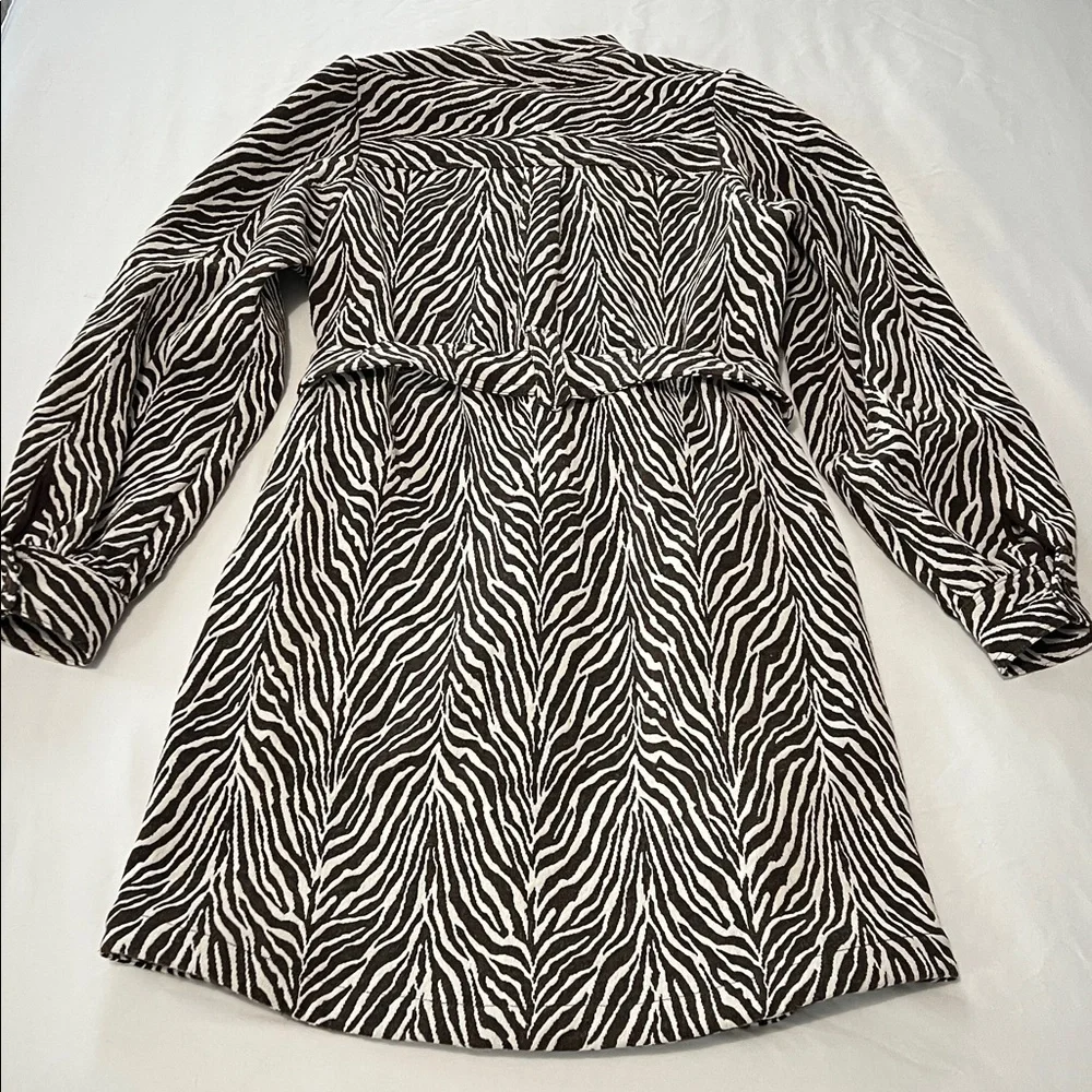 FRNCH Paris Zebra Print Belted Jacket Dress w/ Pockets